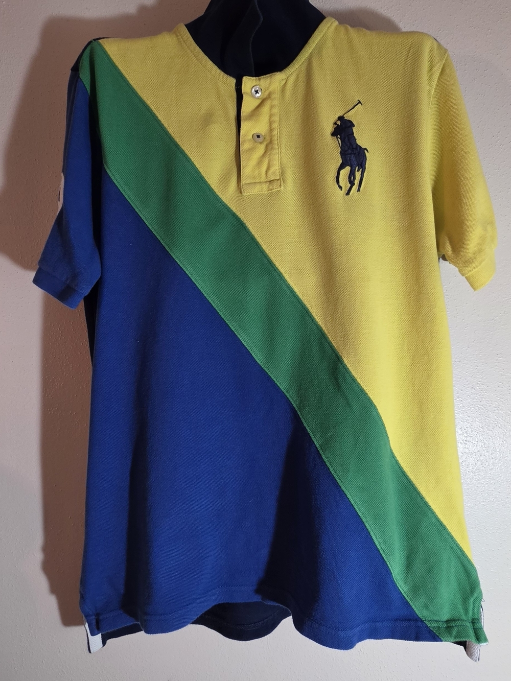 Polo by Ralph Lauren Yellow Blue Green Diagonal Stripe Polo Shirt